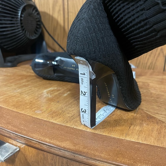 Zara Trafaluc"Black Stretchy Sock Mesh Pointed Toe Ankle Boot Stiletto Heels - Picture 9 of 15